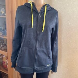 Roxy Women's Charcoal Hoodie with Neon Yellow Drawstrings